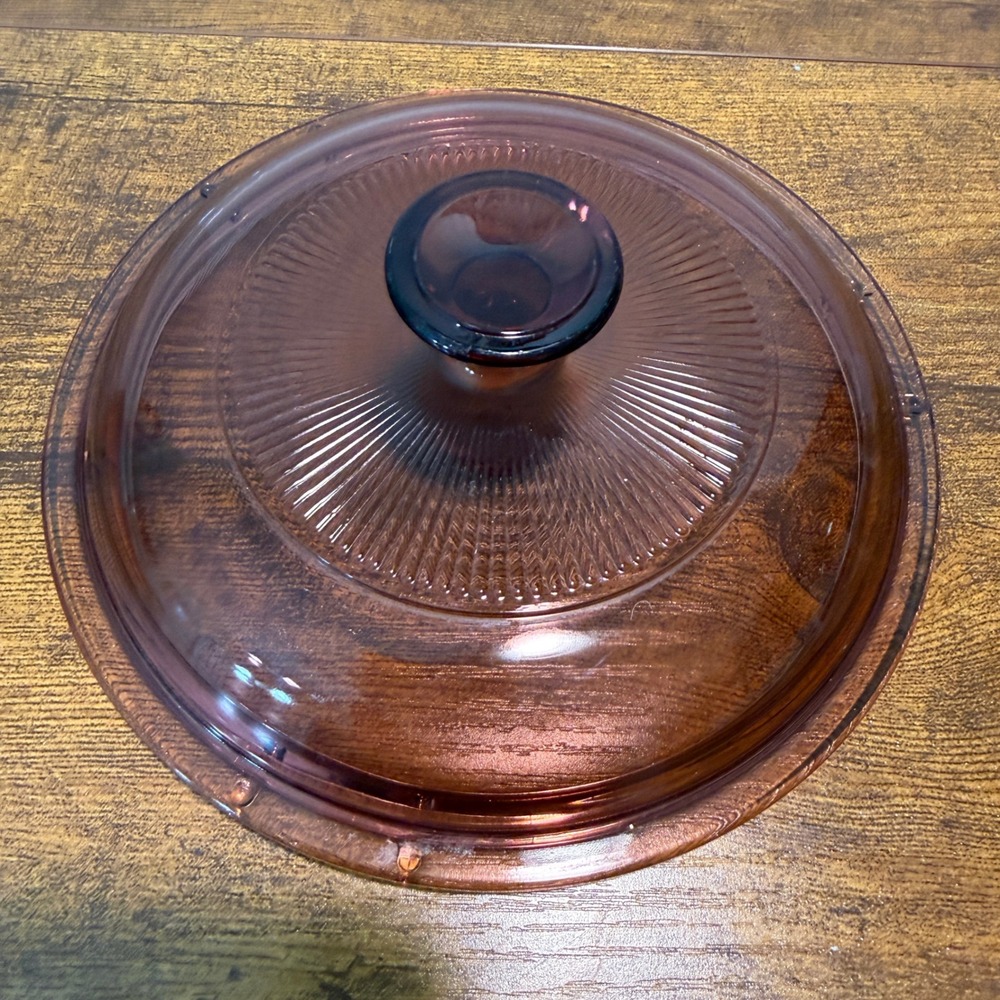 Vtg Pyrex Visions Cranberry V-1-C Glass Lid Rose Sunburst Replacement 6.5" Retro